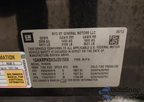 2013 GMC Acadia Sle-2 z USA, uszkodzony, nr VIN 1GKKRPKDXDJ251569